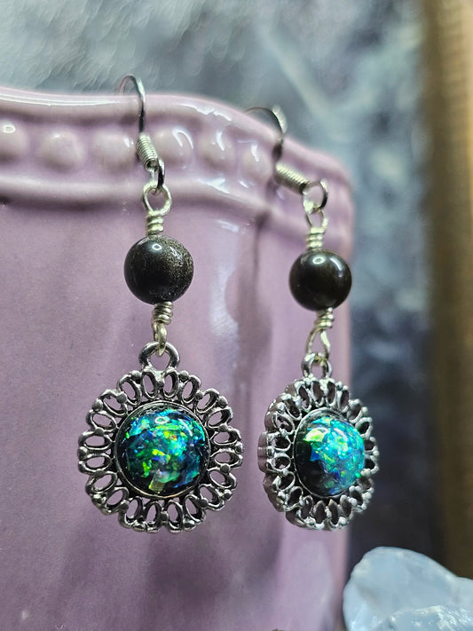 Obsidian Flower Earrings