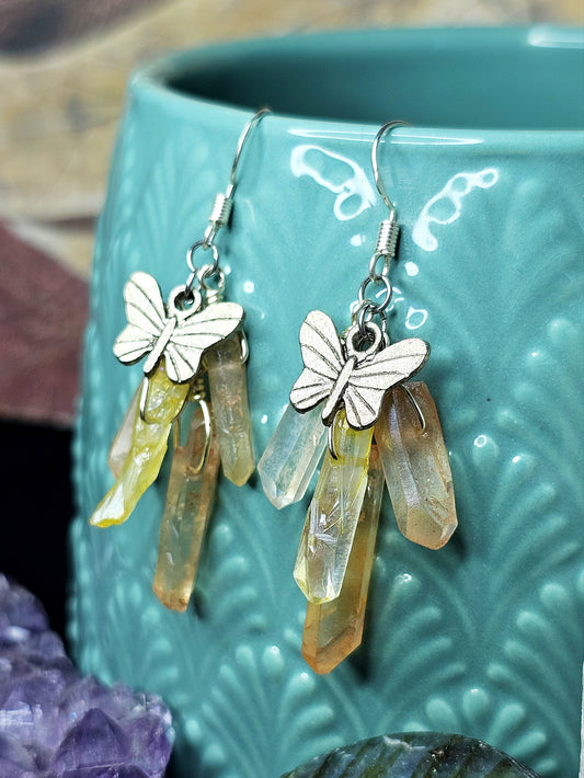 Colored Quartz Butterfly Earrings